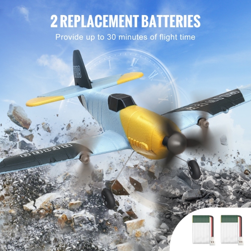 VEVOR 2.4GHZ RC Plane, 3 Channel Remote Control Airplane with 6-Axis Gyro Stabilizer, Fighter Aircraft Plane Toy with 2 Batteries, Easy to Fly RC