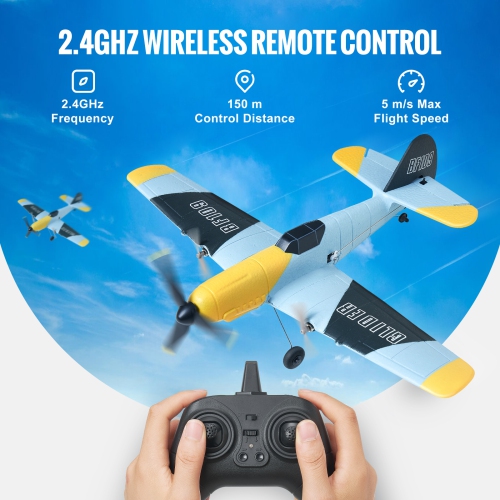 VEVOR 2.4GHZ RC Plane, 3 Channel Remote Control Airplane with 6-Axis Gyro Stabilizer, Fighter Aircraft Plane Toy with 2 Batteries, Easy to Fly RC