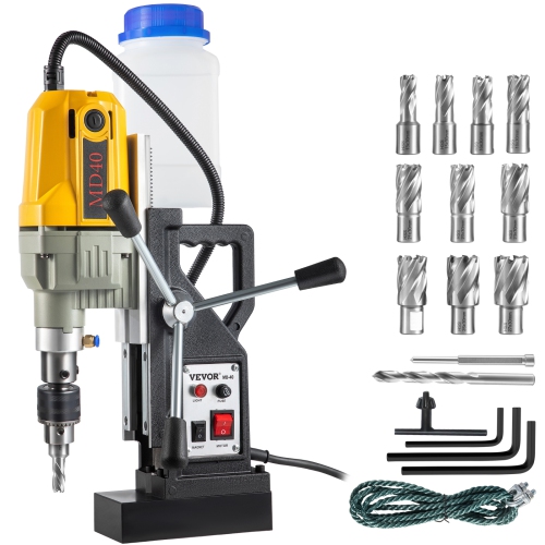 VEVOR 1100W Magnetic Drill, 1.57" Boring Diameter, 2697lbf/12000N Mag Drill Press with 12 Drilling Bits, 580RPM Max Speed Drilling Machine for any