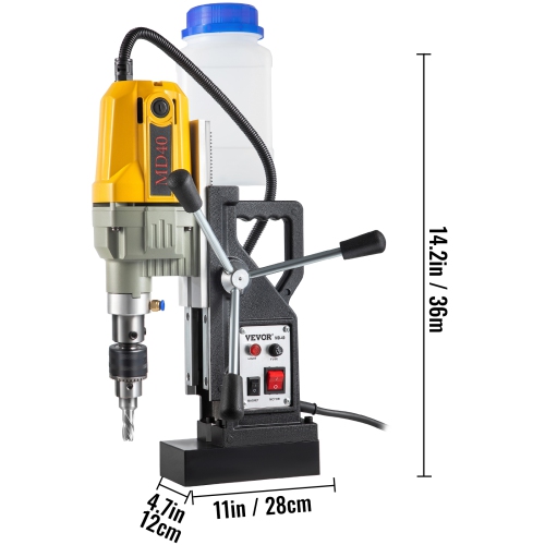 VEVOR 1100W Magnetic Drill, 1.57" Boring Diameter, 2697lbf/12000N Mag Drill Press with 12 Drilling Bits, 580RPM Max Speed Drilling Machine for any