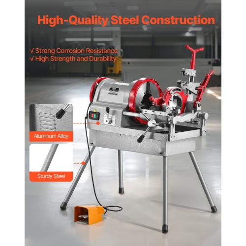 VEVOR 750W Electric Pipe Threader Machine, 28RPM Threading Cutting Machine, 1/2-2 inch Pipes Threading Cutter Tool with Foot Pedal for Plumbing,