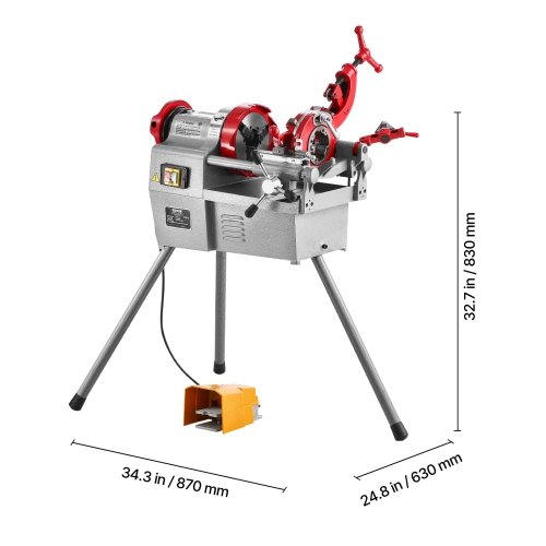 VEVOR 750W Electric Pipe Threader Machine, 28RPM Threading Cutting Machine, 1/2-2 inch Pipes Threading Cutter Tool with Foot Pedal for Plumbing,
