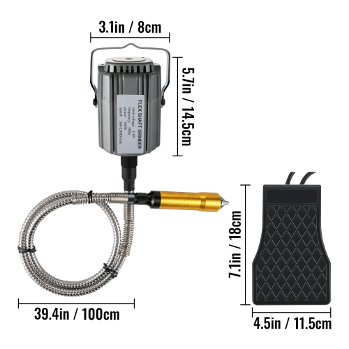 VEVOR 780W Flex Shaft Grinder, Rotary Tool, 500-23000RPM with 1/4" 3-Jaw Chuck & Stepless Speed Pedal, Hanging Grinding Machine, 131PCS Accessories