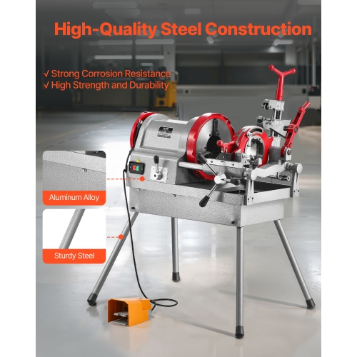 VEVOR 900W Electric Pipe Threader Machine, 2-Speed Threading Cutting Machine, 1/2-4 inch Pipes Threading Cutter Tool with Foot Pedal for Plumbing,