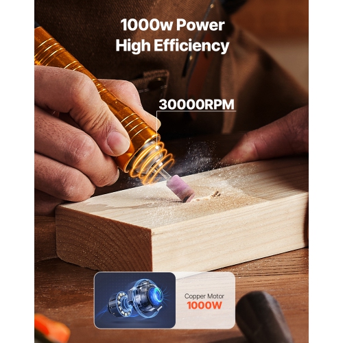 VEVOR 1000W Flex Shaft Grinder, 30,000 RPM Electric Flex Shaft Rotary Tool Carver, Multi-functional Machine with 31PCS Accessories & Foot Pedal for