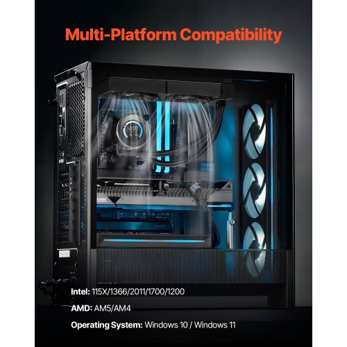 VEVOR 1.8" Display CPU Liquid Cooler, AIO CPU Water Cooler-120mm PWN Fans, Pump, Max. 2200RPM CPU Cooling Fan, Black PC Cooler for Intel