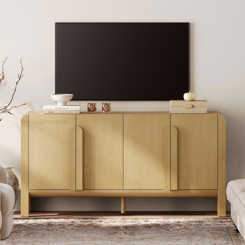 WAMPAT Modern TV Stand for TVs Up to 75 inches,63" W Farmhouse Entertainment Center with Adjustable Shelf and 4 Doors,Media Console Table TV Cabinet