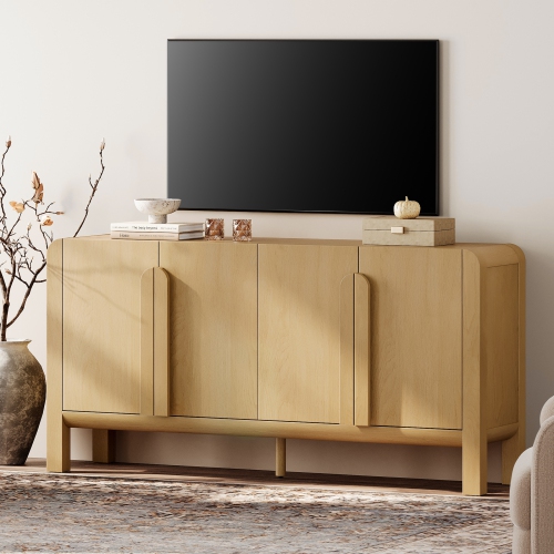 WAMPAT Modern TV Stand for TVs Up to 75 inches,63" W Farmhouse Entertainment Center with Adjustable Shelf and 4 Doors,Media Console Table TV Cabinet