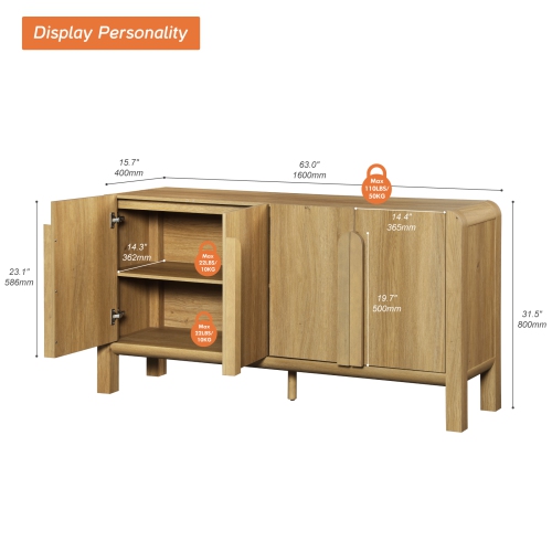 WAMPAT Modern TV Stand for TVs Up to 75 inches,63" W Farmhouse Entertainment Center with Adjustable Shelf and 4 Doors,Media Console Table TV Cabinet