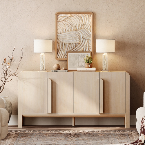 WAMPAT Modern TV Stand for TVs Up to 75 inches,63" W Farmhouse Entertainment Center with Adjustable Shelf and 4 Doors,Media Console Table TV Cabinet