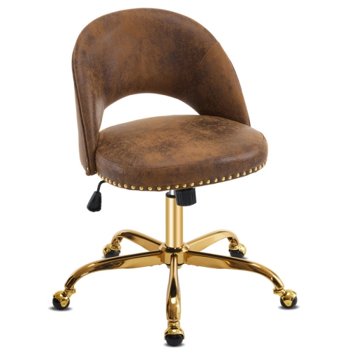 KARL HOME  Vintage Task Chair Office Desk Chair Make Up Chair With Wheels In Brown