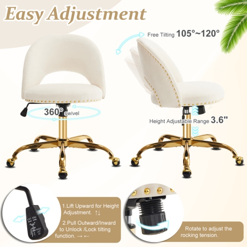 White Task Chair Office Desk Chair Make Up Chair With Wheels