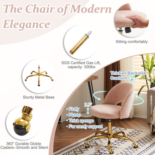 Pink Task Chair Office Desk Chair Make Up Chair With Wheels