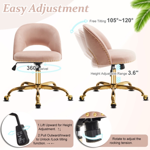 Pink Task Chair Office Desk Chair Make Up Chair With Wheels
