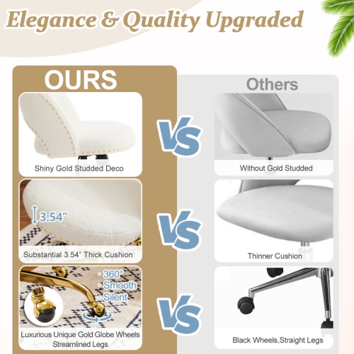 White Teddy Fleece Task Chair Office Desk Chair Make Up Chair With Wheels