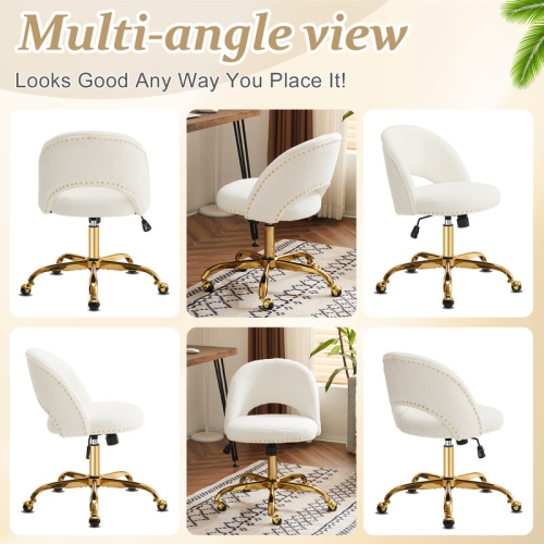 White Teddy Fleece Task Chair Office Desk Chair Make Up Chair With Wheels