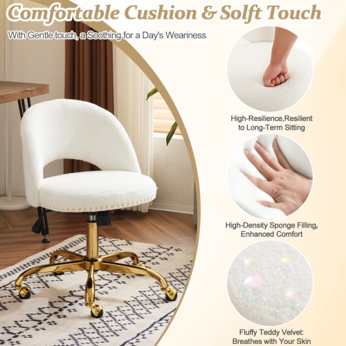 White Teddy Fleece Task Chair Office Desk Chair Make Up Chair With Wheels