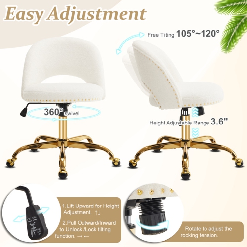 White Teddy Fleece Task Chair Office Desk Chair Make Up Chair With Wheels