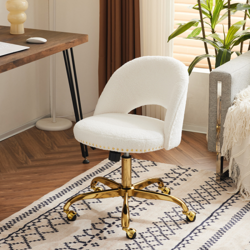 White Teddy Fleece Task Chair Office Desk Chair Make Up Chair With Wheels