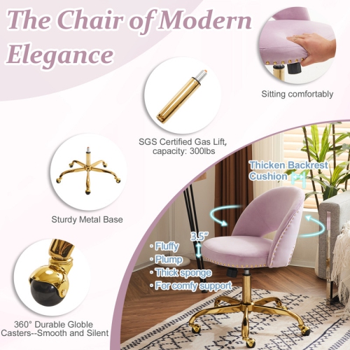 Light Purple Task Chair Office Desk Chair Make Up Chair With Wheels