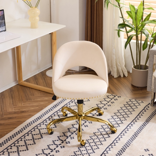 Beige Task Chair Office Desk Chair Make Up Chair With Wheels