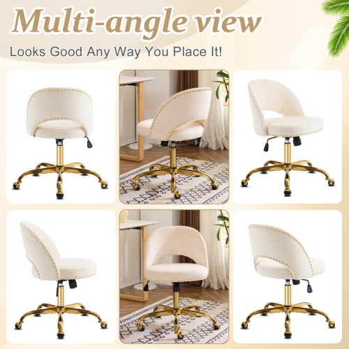 Beige Task Chair Office Desk Chair Make Up Chair With Wheels