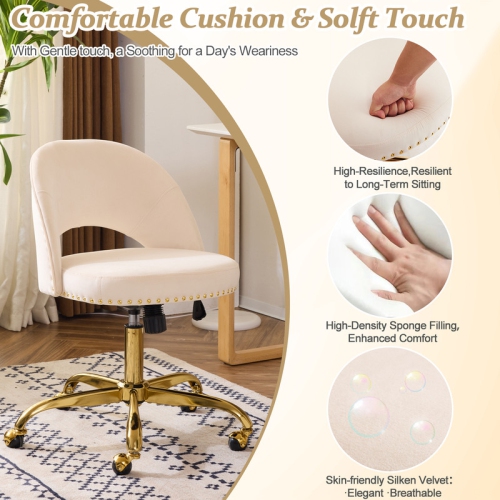 Beige Task Chair Office Desk Chair Make Up Chair With Wheels