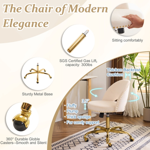 Beige Task Chair Office Desk Chair Make Up Chair With Wheels