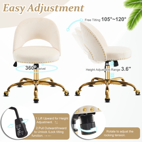 Beige Task Chair Office Desk Chair Make Up Chair With Wheels