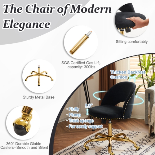 Black Task Chair Office Desk Chair Make Up Chair With Wheels