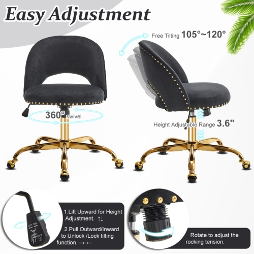 Black Task Chair Office Desk Chair Make Up Chair With Wheels