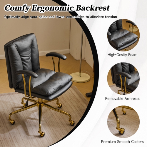 Black 24" W Swivel Upholstered PU Office Chair