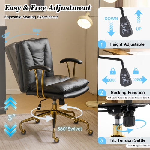 Black 24" W Swivel Upholstered PU Office Chair