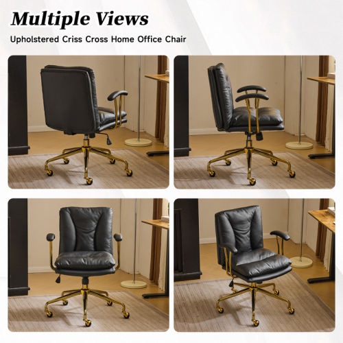 Black 24" W Swivel Upholstered PU Office Chair