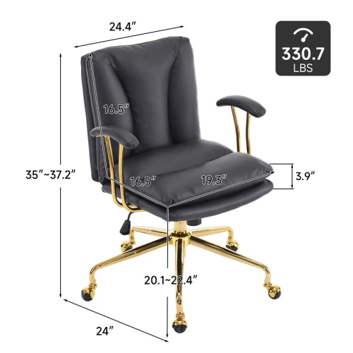 Black 24" W Swivel Upholstered PU Office Chair