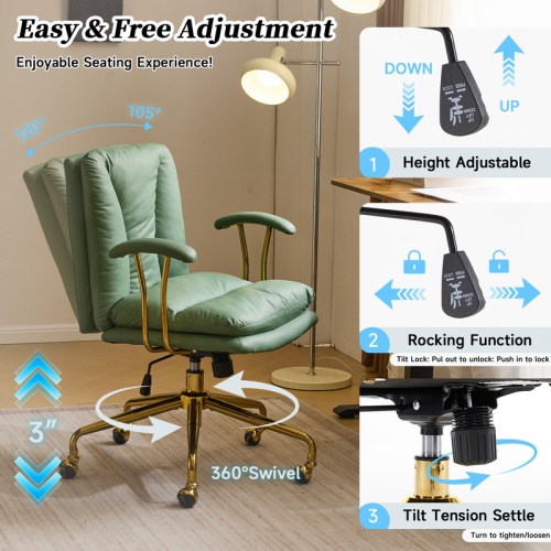 Green 24" W Swivel Upholstered PU Office Chair