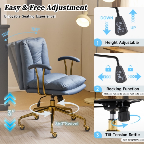 Deep Sea Blue 24" W Swivel Upholstered PU Office Chair