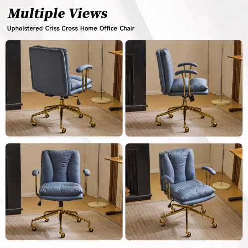 Deep Sea Blue 24" W Swivel Upholstered PU Office Chair
