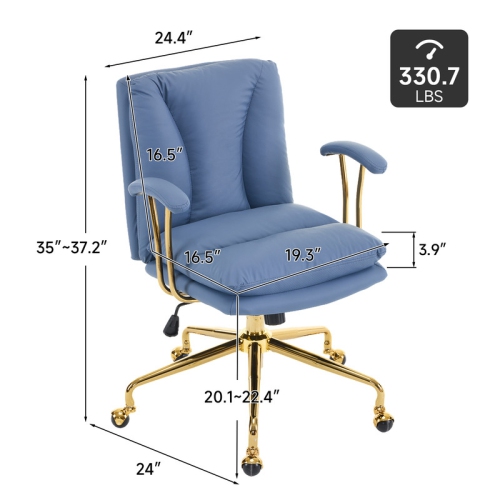 Deep Sea Blue 24" W Swivel Upholstered PU Office Chair