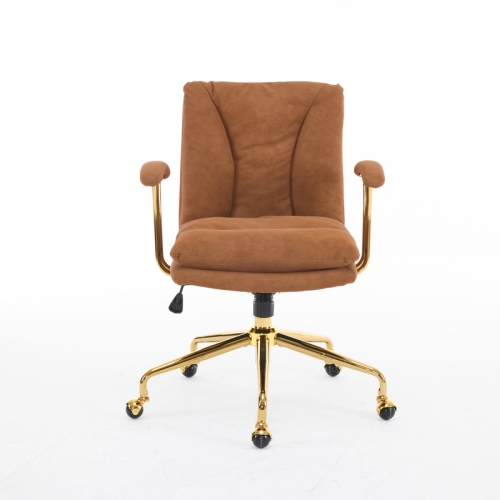 Brown 24" W Swivel Upholstered PU Office Chair