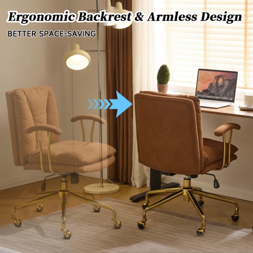 Brown 24" W Swivel Upholstered PU Office Chair