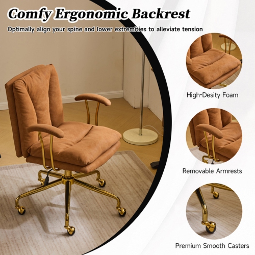 Brown 24" W Swivel Upholstered PU Office Chair
