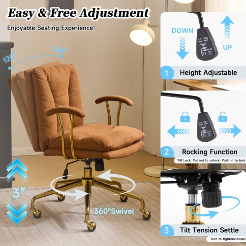 Brown 24" W Swivel Upholstered PU Office Chair