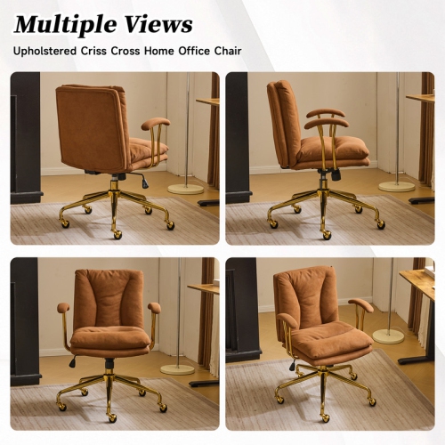 Brown 24" W Swivel Upholstered PU Office Chair