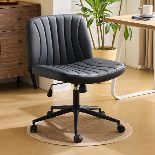 Fauteuil de bureau pivotant à hauteur réglable en cuir de 25 po de large Cat's Claw, noir