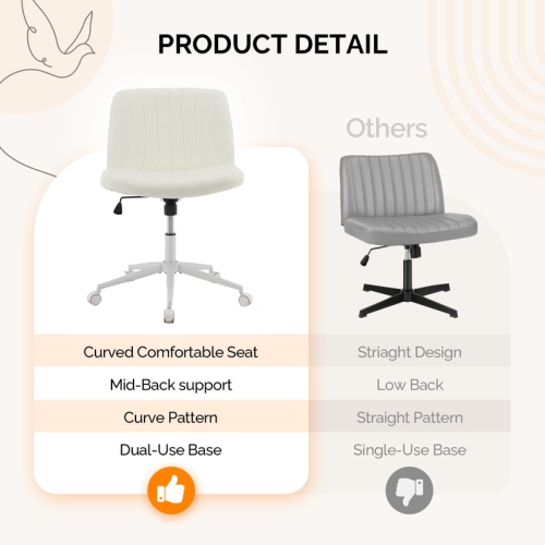 Fauteuil de bureau pivotant à hauteur réglable en cuir de 25 po de large Cat's Claw, beige