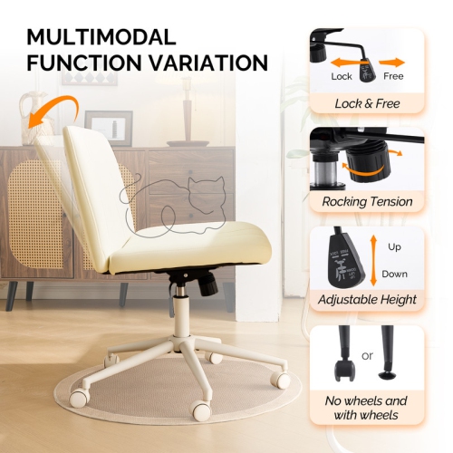 Fauteuil de bureau pivotant à hauteur réglable en cuir de 25 po de large Cat's Claw, beige