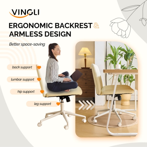 Fauteuil de bureau pivotant à hauteur réglable en cuir de 25 po de large Cat's Claw, beige