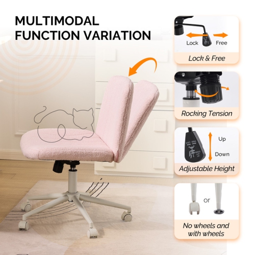 Fauteuil de bureau pivotant à hauteur réglable en cuir de 25&nbsp;po de large Cat's Claw, rose