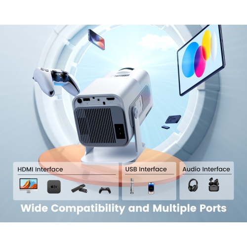 [Support réglable 270°]Mini projecteur 4K avec Wi-Fi 6 et Bluetooth, projecteur portatif d'extérieur HD native 1080p TOPTRO, projecteur de cinéma